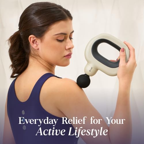 Image of Cult Halo Premium Full Body Gun Massager with Multi-Grip Handle, 5 Massage Heads & 6 Adjustable Speeds, 3 hour battery, Cream