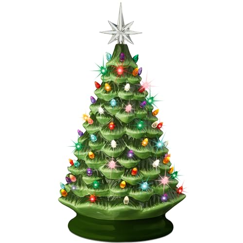 Best Choice Products 18in Large Ceramic Christmas Tree, Pre-lit Hand-Painted Tabletop Holiday...