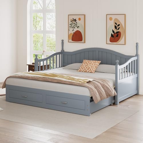 Canapé Lit 90/180 cm 2 Tiroirs Pin Gris PUGSDRLY