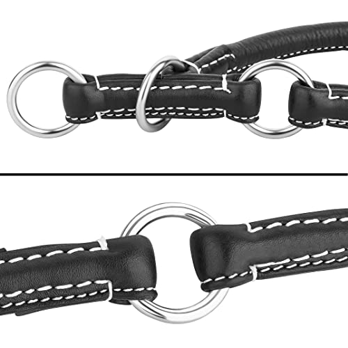 Schnüffelfreunde Zugstopp Hundehalsband aus Leder I Erziehungshalsband I Dressurhalsband I Lederhalsband Hund (L - bis 37cm, Schwarz)