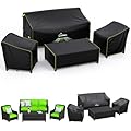 UIRWAY Patio Furniture Covers 4 Piece Set, Outdoor Furniture Covers Waterproof 4 Piece, Heavy Duty Patio Furniture Set Covers with Windproof Buckle Strap and Drawstring, Black