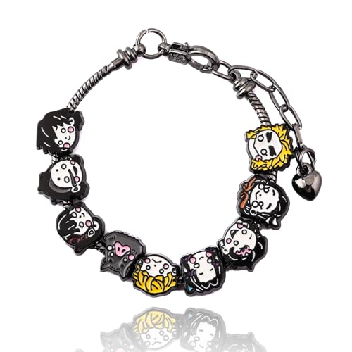 SONGCHANGJEWELRY Anime Slayer Bracelet with 9 Character Charms – Q Style Alloy Chain Featuring Tanjiro, Nezuko, Rengoku, and More – Otaku Gift for Fans and Collectors