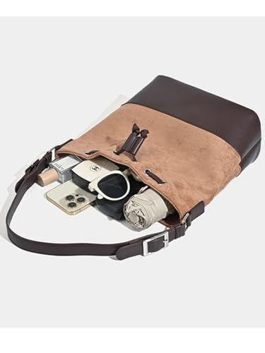 Image of ENOPINK Bucket Bags for Women Drawstring Hobo Purses Crossbody Shoulder Bucket Handbags Brown