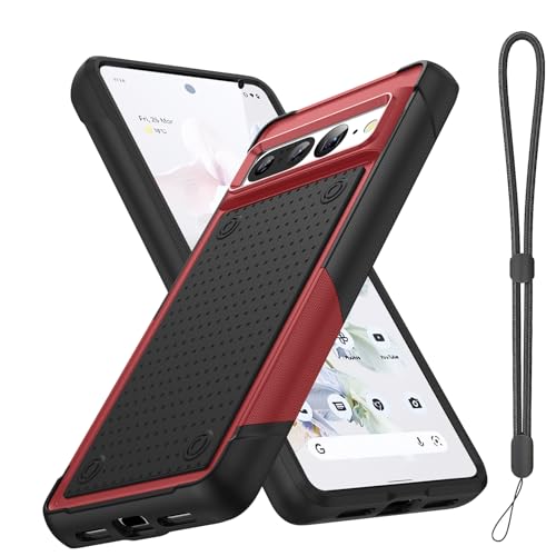 Protective Color Blocking Case with Lanyard for Google Pixel 7 Pro,Red