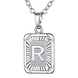 U7 Letter Necklace Platinum Plated 22 Inch Chain Square Pendant Capital Monogram Jewelry Royal...