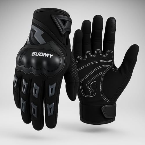 Image of Suomy Protective Motorcycle Gloves Men Women | Windproof Full Finger | Hard Shell Knuckle Guard Touchscreen | Anti-Slip Breathable Riding Gloves for Motorbike Racing Cycling Sports (XL)