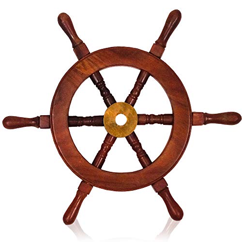 Nautical Specials Nautical Sheesham Wood Ship Wheel with Brass Center Home Decoration Gifts