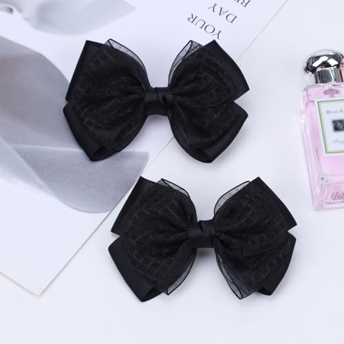 Pinzas de pelo con lazo de organza 4.5 pulgadas, set 2 negro miniatura 5