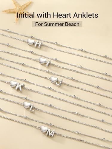 Image of PROSILVER Ankle Bracelets for Women S925 Sterling Silver Anklets for Women Waterproof, Dainty Layered Heart Anklet, Beach Initial Anklet for Summer, Letter A-Z
