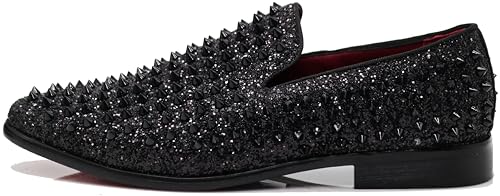 Image of SPK70 Men's Vintage Spike Dress Loafers Slip On Fashion Shoes Classic Tuxedo Dress Shoes