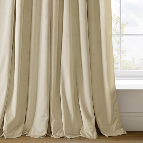 HPD Half Price Drapes Signature Velvet Thermal Blackout Curtains for Living Room 84 Inch Long (1 Panel) Rod Pocket Insulated Blackout Curtains for Bedroom Window Curtains, 50W x 84L, Neutral Ground