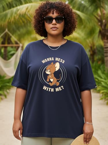 T-shirt imprimé Jerry manche mi-longue col rond coton bleu marine