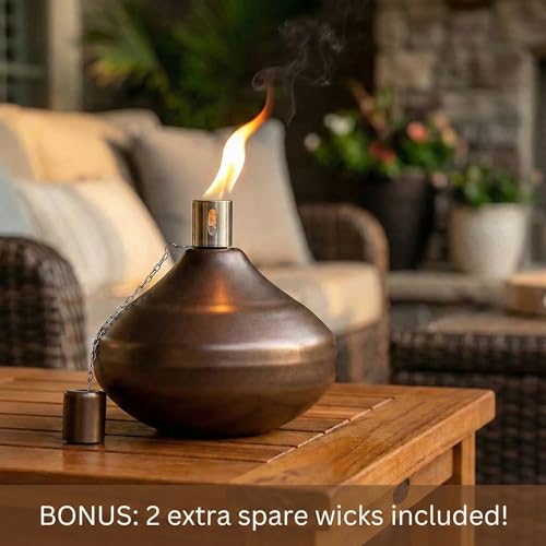 Seraphic Citronella Torch Candles for Outdoor Patio and Deck - 30oz Large Table Top Stainless Steel Metal Burner Torches for Outside, Bronze Finish