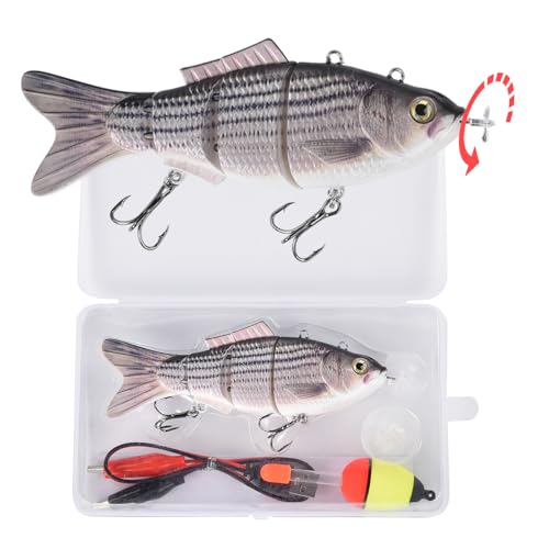 watalure Robotic Swimming Fishing Electric Lures 5.12in USB Rechargeable LED Light 4-Segement Wobbler Multi Jointed Swimbaits Hard Lures Fishing Tackle