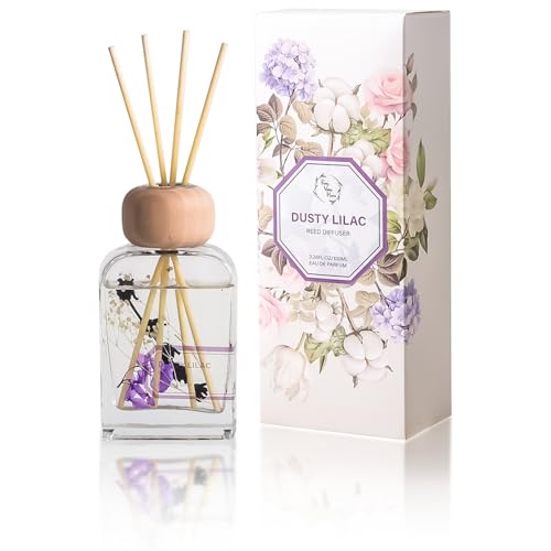 Orelune Reed Diffuser Set 3.4 fl oz - Elegant Home Fragrance with Sticks - Long-Lasting Scented Oil Reed Diffuser for Bedroom Bathroom Shelf Decor & Office (Dusty Lilac)