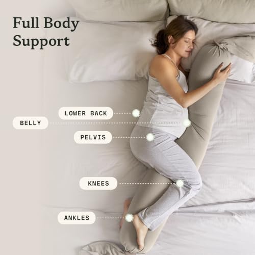 Image of bbhugme Pregnancy Pillow, Seashell Beige - Adjustable Firmness & Shape - Full Body Support for Side Sleeping - Supports Back, Legs, Belly, Hips - Removable Cooling Cover for Pregnant Women