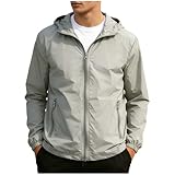 Men's UPF 50+ Hooded Jacket Windbreaker Hiking Jackets Lightweight Breathable Running Cycling Coats with Zip Pocket（Gray，Medium）