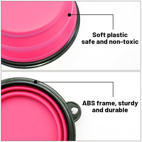 Image of SLSON Collapsible Dog Bowl, 2 Pack Collapsible Dog Water Bowls for Cats Dogs, Portable Pet Feeding Watering Dish for Walking Parking Traveling with 2 Carabiners (Large, Orange+Pink)