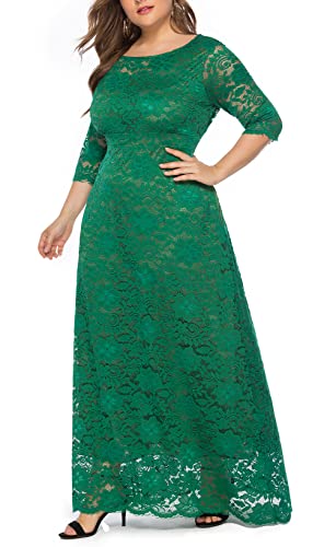Image of Eternatastic Women's Floral Lace 2 /3 Sleeves Maxi Dress Plus Size Evening Party Dresses