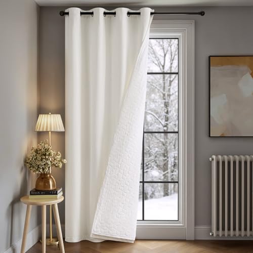 Blanc Rideaux Velours Double Epais avec Doublure Matelassée à Oeillets, Rideau Thermique Isolant Anti Froid et Chaleur pour Porte D'entrée Fenetre, Rideau...