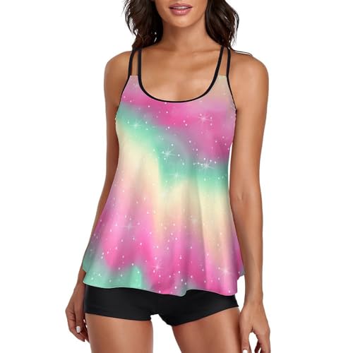 Tankini short femme avec paillettes colorées assurant un excellent maintien et confort absolu