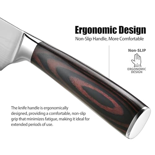 Image of 8 inch Chef Knife Japanese 5CR13 Steel - Ergonomic Redwood Handle Ultra Sharp Kitchen Knives for Professional Cooks, Perfect Birthday /Mothers Day Gifts with Luxury Gift Box