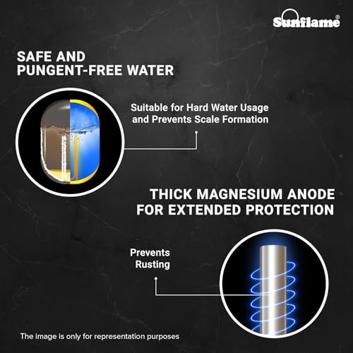 Image of Sunflame Rolig N Geyser 15 Litre Wall Mount Water Heater for Home | 5 Star Rating | Vitreous Enamel Tank Coating | Advanced Multi-layered Safety | Suitable for Hard Water & High-rise Buildings | White