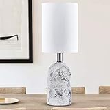 EUO 16.8” Small Ceramic Bedside Lamp for Nightstand, Marble White Ceramic Table Lamp for Living Room