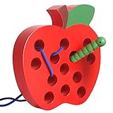 Wooden Apple Lacing Threading Weaving Worm Toy Fun Learning Travel Toy Fine Motor Skill Educational...