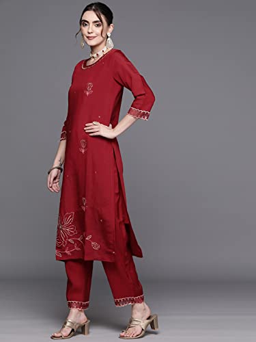 Image of INDO ERA Rayon Embroidered Straight Kurta With Pant & Dupatta Set For Women (KH9RD7029)