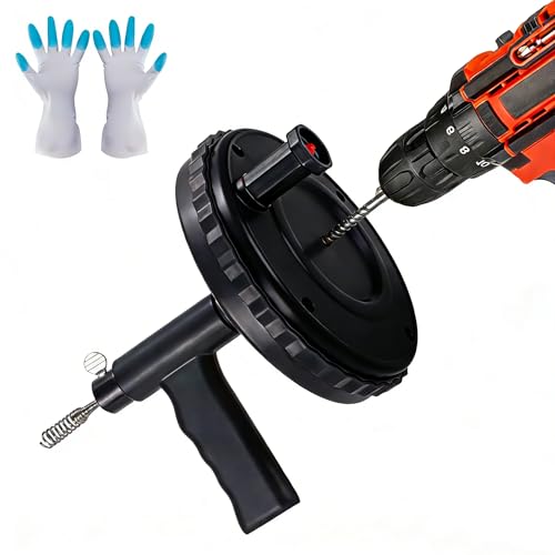 Drain Auger Toilet Snake Drain Clog Remover Tool Use Manually or Powered for Bathtub Drain Snake Bathroom Sink, Kitchen Cleaning with Gloves(30ft/9M-Black)
