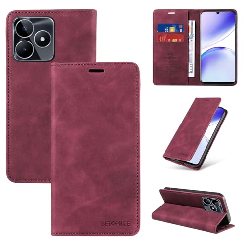 �E�H���b�g�P�[�X Oppo Realme C53/Realme Narzo N53 �P�[�X �J�[�h�z���_�[�t���t���b�v�J�o�[ RFID �u���b�N�ی샌�U�[�P�[�X �ϋv���̂���ϏՌ��J�o�[(Red)
