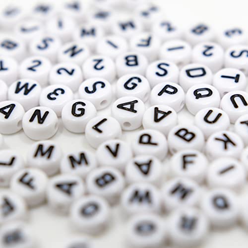 Image of Acrylic Round Letter Beads, White, 4x7mm