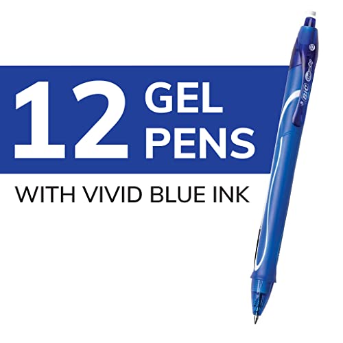 Bic Gel-Ocity Quick Dry Blue Gel Pens, Medium Point (0.7Mm), 12-Count Pack, Retractable Gel Pens With Comfortable Full Grip #TOP1