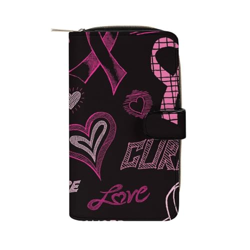 Pink Ribbon Breast Cancer Awareness Funny RFID Blocking Wallet Slim Clutch Organizer Purse with Credit Card Slots for Men and Women