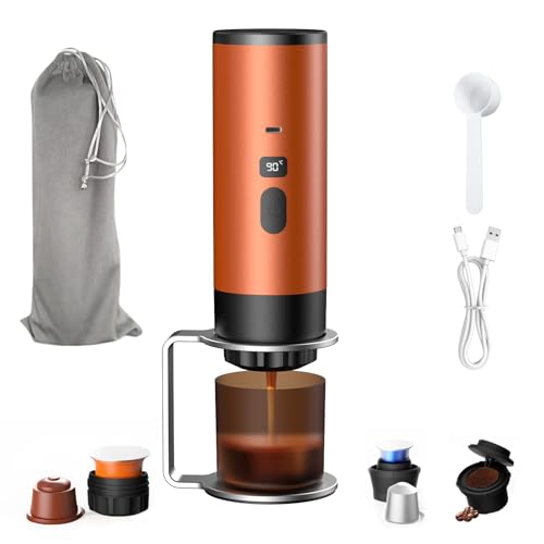 Portable Espresso Machine, USB Rechargeable Cordless Mini Travel Coffee Maker, 18Bar Self Heating Espresso Coffee Machine, Compatible With NS Capsules & Ground Coffee for Car, Camping, Hiking, Office