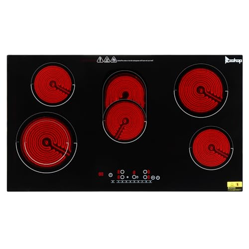 Winado 5 quemadores eléctricos de cerámica de 35 pulgadas, 220-240 V, estufa eléctrica multifunción con 9 niveles de calefacción, temporizador y bloqueo de seguridad para niños, control táctil de
