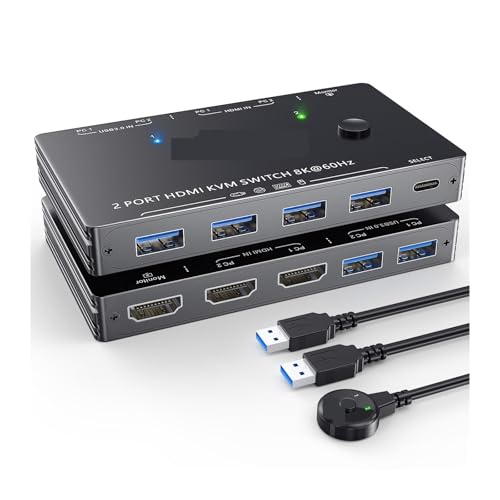 Commutateur KVM USB 3.0 HDMI 4K 2 entrées 1 sortie pour PC clavier souris