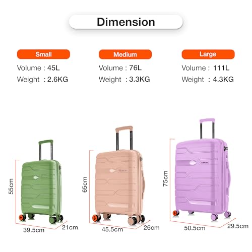 Image of Nasher Miles Paris Hard-Sided Polypropylene Luggage Set of 3 | 55cm, 65cm & 75cm | 8 Wheels Double Spinner Small, Medium & Large Trolley Bag for Travel | Suitcase (Multicolor)