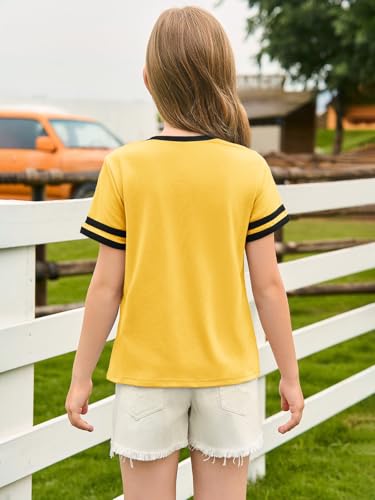 Image of Haloumoning Girls Short Sleeve T Shirts Kids Summer Crewneck Color Block Tops Fashion Tees 5-14 Years