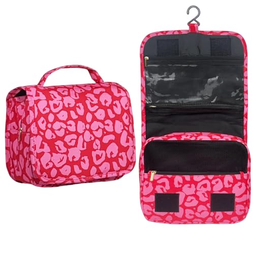 Crazy Bison Hanging Travel Toiletry Bag Kit Makeup Case Cosmetics Organizer for Men Women (Hot Pink Leopard)
