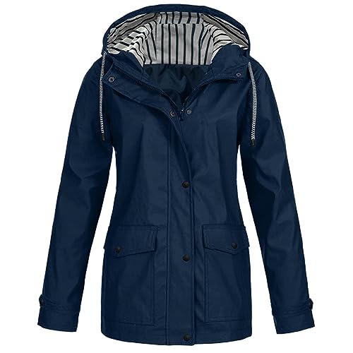 Gabardina para mujer, impermeable, para otoño e invierno, ajustable, para lluvia y anoraks con capucha, color sólido, cortavientos, térmica, resistente al viento, acogedora, ligera, impermeable