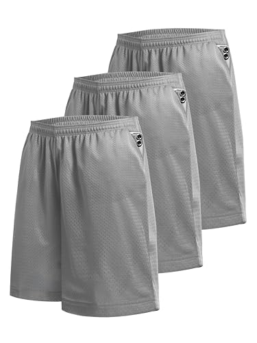 Hat and Beyond Mens Lightweight Basic Mesh Shorts 3-Pack Basketball Jersey Workout Fitness Gym Short (X-Large, LightGray-LightGray-LightGray)