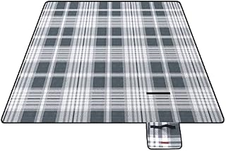 SONGMICS Picnic Blanket, 200 x 200 cm, Large Mat for Camping, Park, Garden, Beach, Outdoors, with Waterproof Backing, Foldable, Grey and White GCM61GW