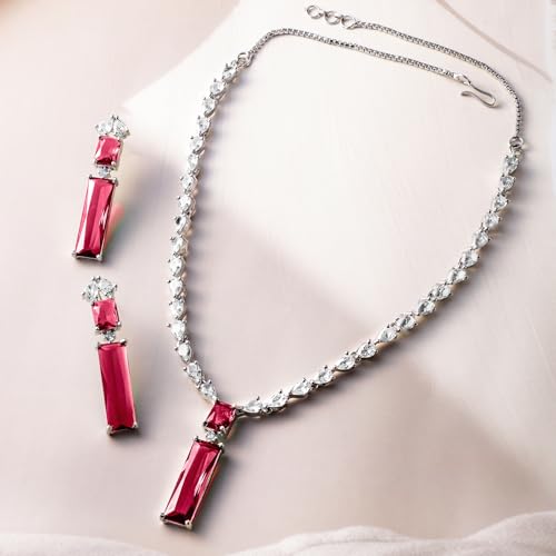 Image of Rubans Necklace Set American Diamond Zirconia Jewellery Gift for Women & Girls