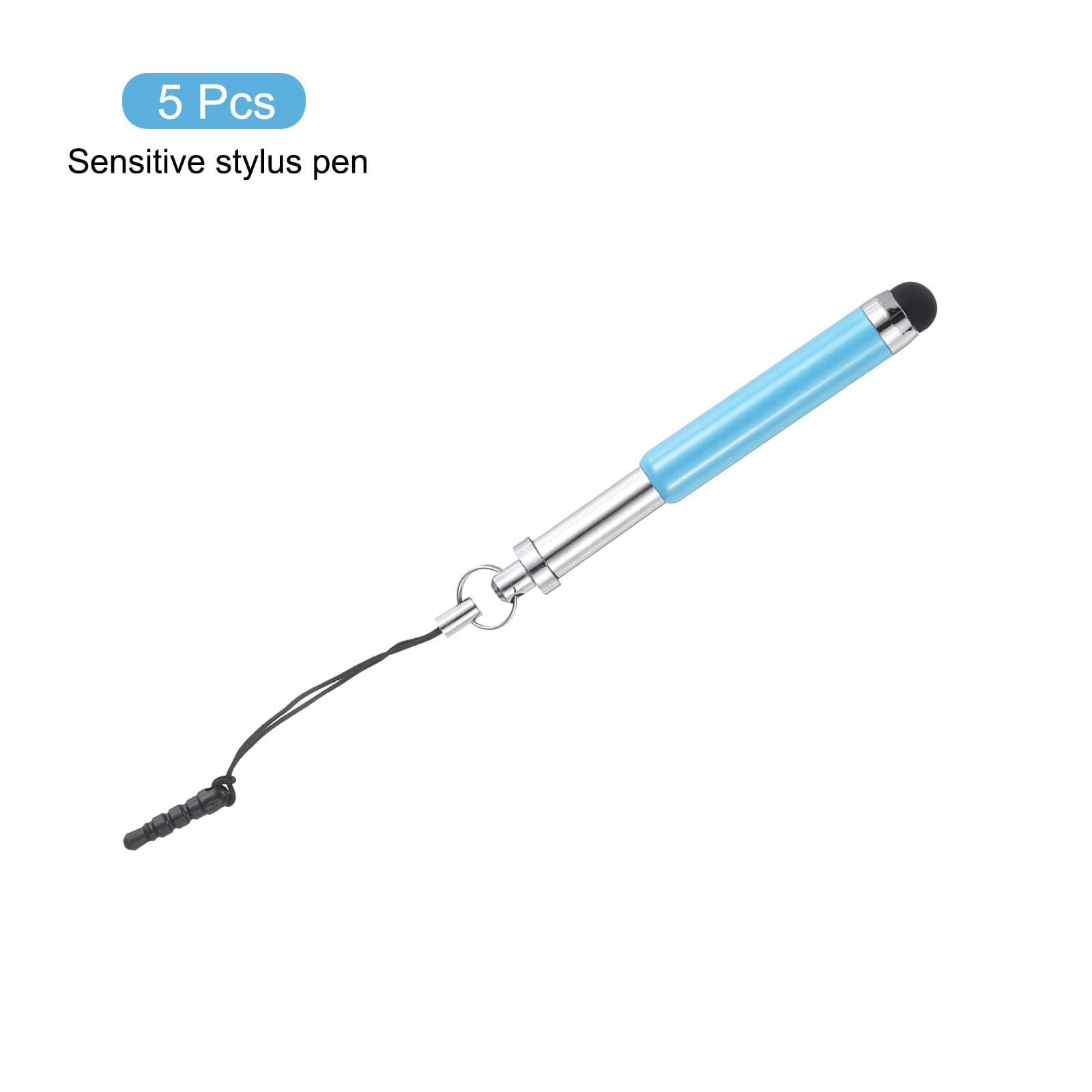 QUARKZMAN 5Pz Mini Penne Capacitive Retrattili in Lega di Alluminio con Penna Stilo metallico per Tutti i Dispositivi Touch Screen Universali, Colore Blu Chiaro