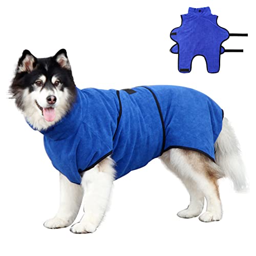 DHYBDZ Extra großer Haustier-Hundebademantel, weicher, saugfähiger, schnell trocknender Hundemantel, luxuriöses verstellbares Handtuch für mittelgroße Tiere,Blau,L Size Cover
