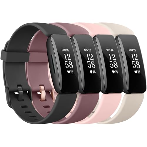 Yisica 4 Pack Straps for Fitbit Inspire 2 Straps for Men Women Soft Silicone Comfortable Sport Adjustable Replacement Wristsbands for Fitbit Inspire 2