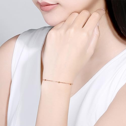 18K Gold Bracelet for Women Beads Bracelets Rose Gold Jewelry Stackable Beaded Chain Adjustable Bead Link Dainty Bangle Trendy Cuff Cute Ball Charm Bracelet Fashion Diamond-cut Solid Gold Gifts4