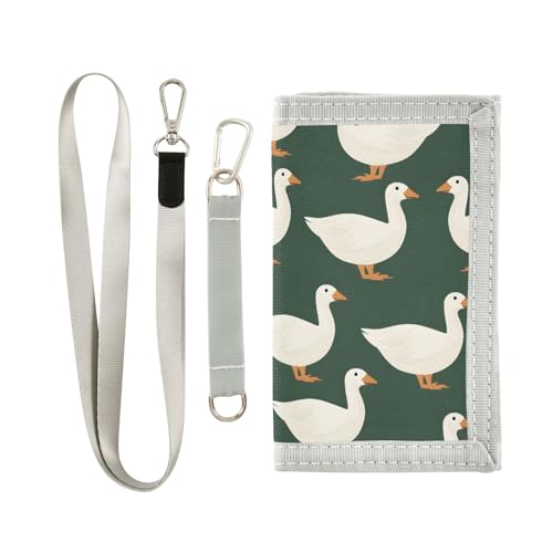 ALAZA Kids Wallets for Boys Girls Toddler Trifold Wallet Children Small White Duck Green with Zipper Coin Pocket